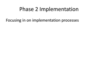 Phase 2 Implementation
Focusing in on implementation processes
 