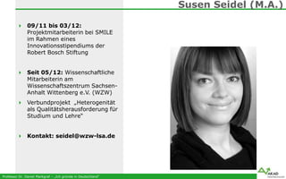 Professor Dr. Daniel Markgraf – „Ich gründe in Deutschland“
Susen Seidel (M.A.)
 09/11 bis 03/12:
Projektmitarbeiterin be...