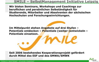 Professor Dr. Daniel Markgraf – „Ich gründe in Deutschland“
SMILE – SelbstManagement Initiative Leipzig
Seit 2006 bestehen...