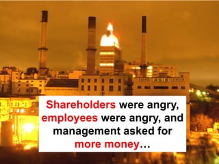 Shareholders were angry,
employees were angry, and
  management asked for
      more money…
 
