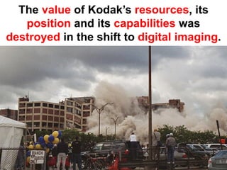 The value of Kodak’s resources, its
   position and its capabilities was
destroyed in the shift to digital imaging.
 