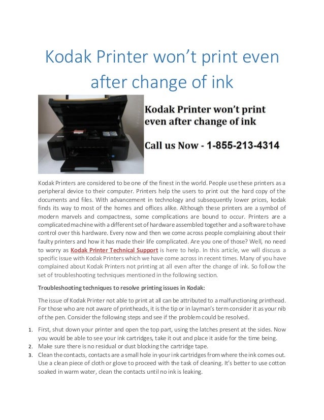 Kodak Printer won’t print even after change of ink