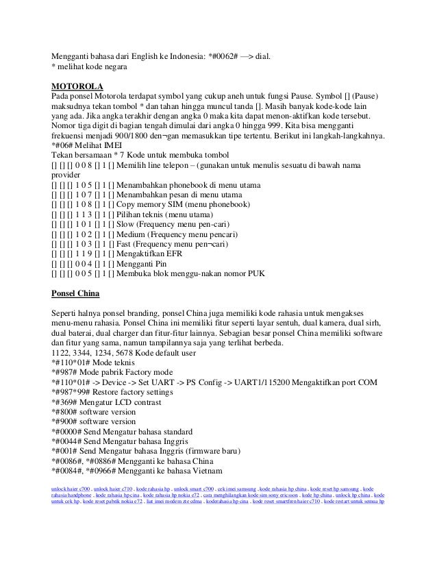 Kode Rahasia Nokia