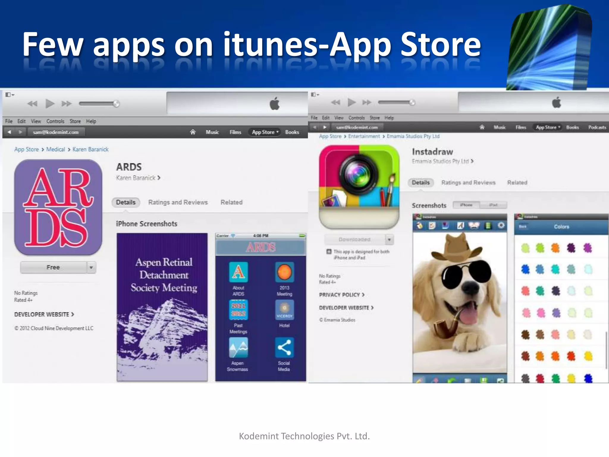 Few apps on itunes-App Store
Kodemint Technologies Pvt. Ltd.
 