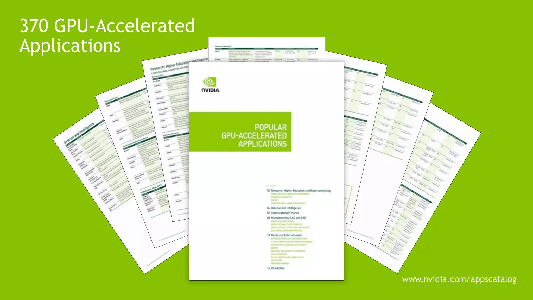 8
370 GPU-Accelerated
Applications
www.nvidia.com/appscatalog
 