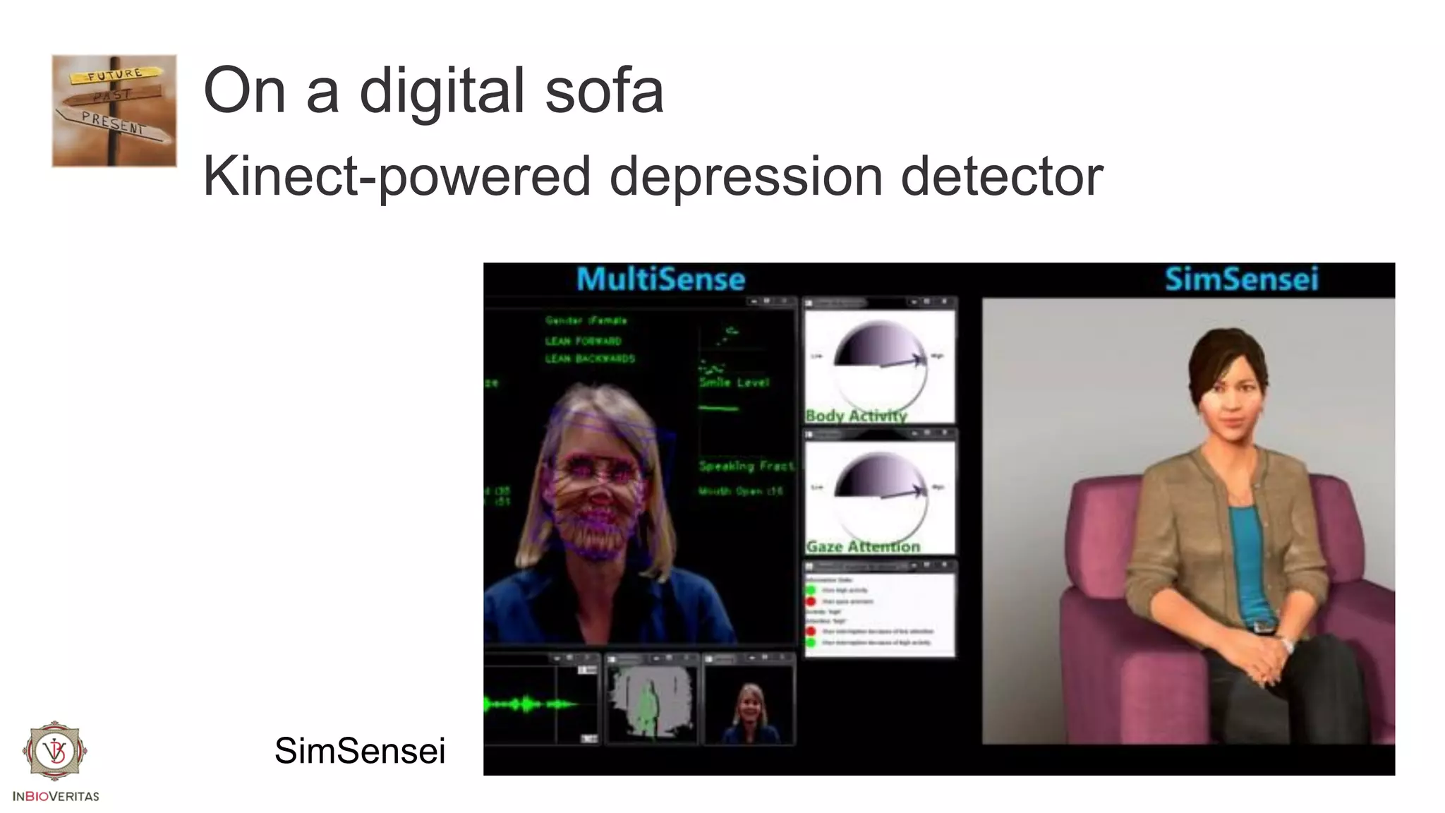 On a digital sofa
Kinect-powered depression detector

SimSensei

 