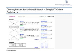 Übertragbarkeit der Universal Search – Beispiel T-Online
 Portalsuche




13 | Dirk Lewandowski
 