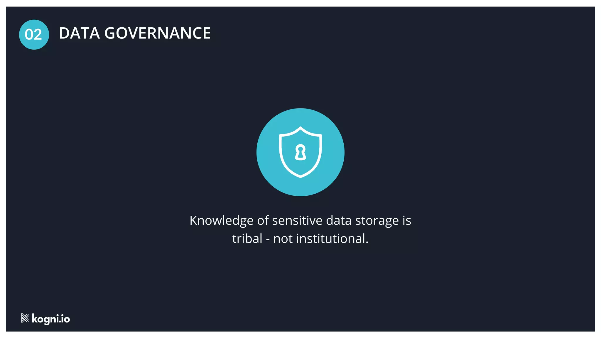 Knowledge of sensitive data storage is
tribal - not institutional.
DATA GOVERNANCE
02
 