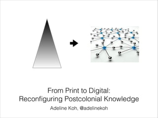 From Print to Digital:
Reconﬁguring Postcolonial Knowledge
Adeline Koh, @adelinekoh

 