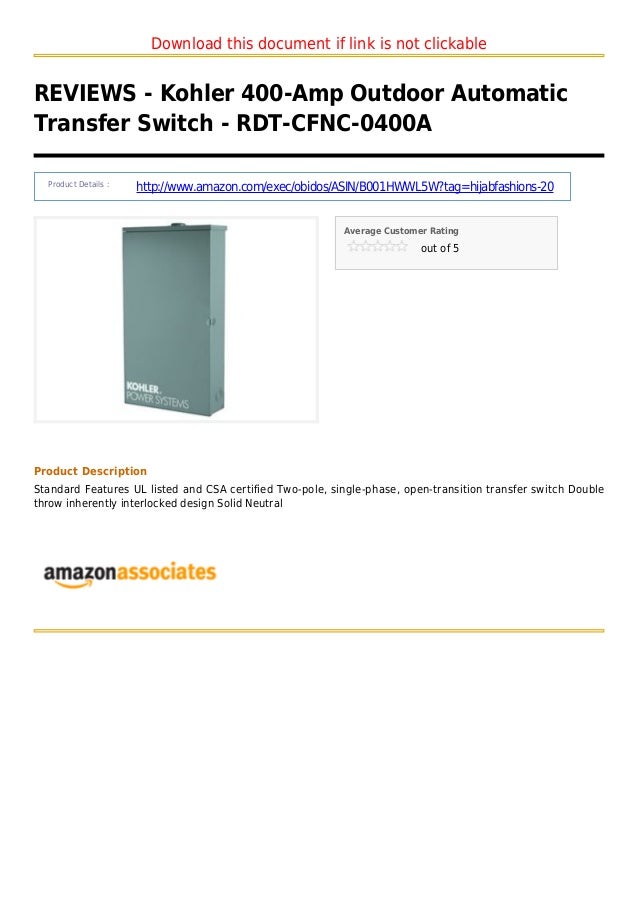 Kohler 400 amp outdoor automatic transfer switch rdtcfnc0400 a