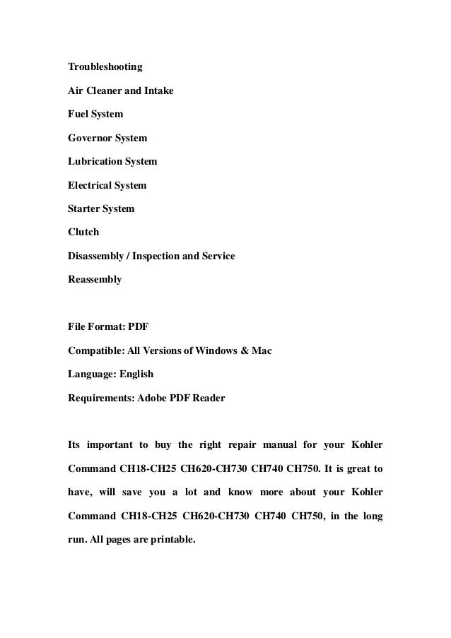 Kohler command ch18 ch25 ch620-ch730 ch740 ch750 service repair works…