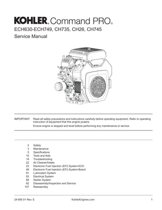 Kohler command pro ch26 service repair manual | PDF