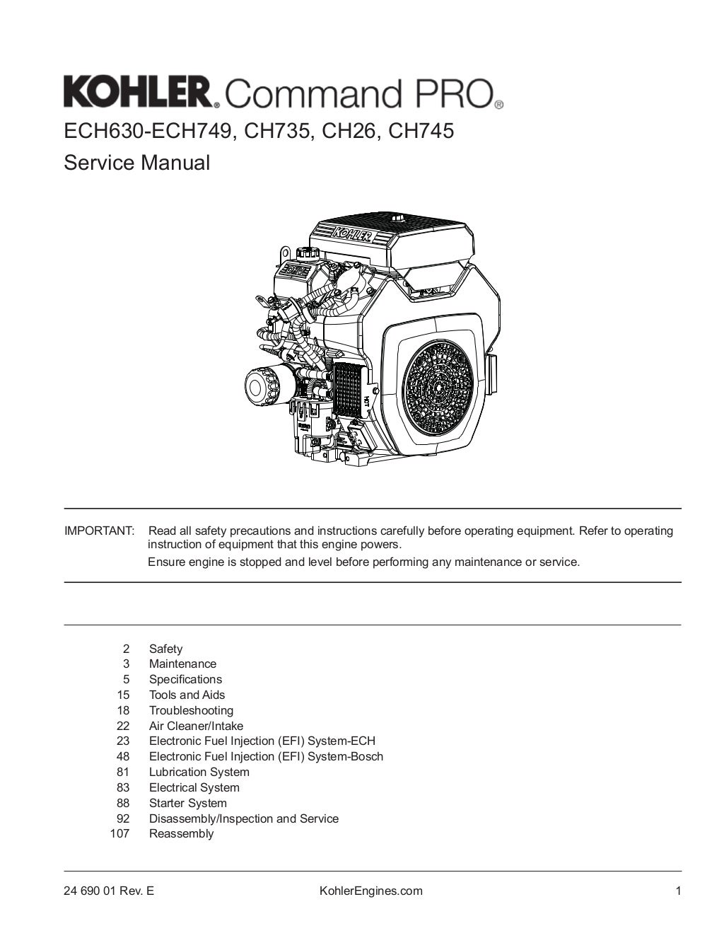 Kohler command pro ech730 ech749 service repair manual