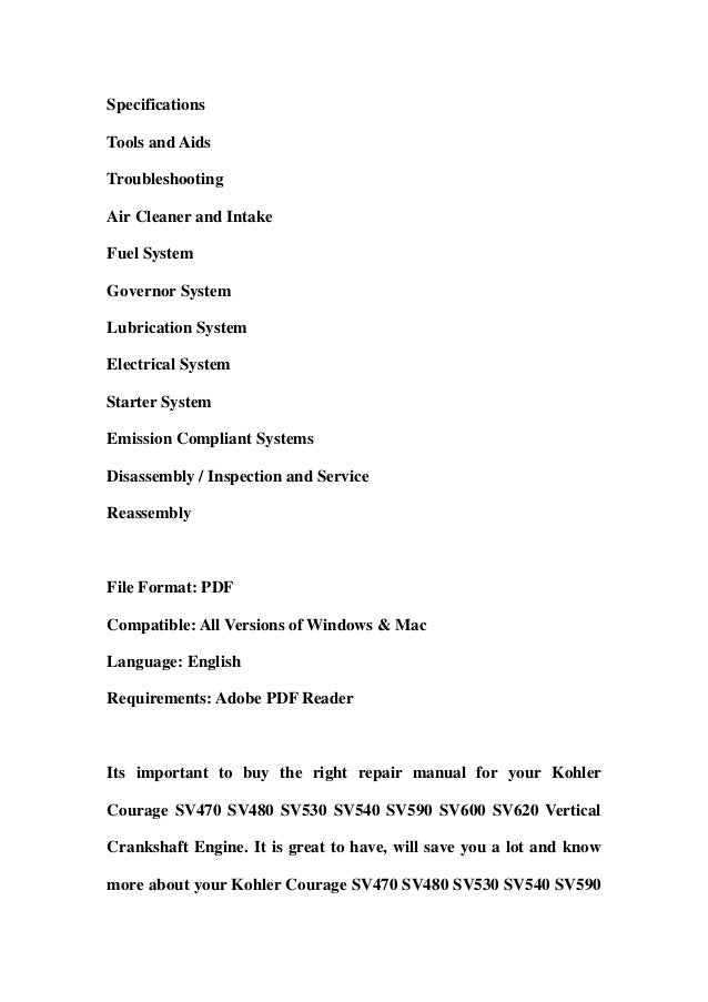 Kohler courage sv470 sv480 sv530 sv540 sv590 sv600 sv620 vertical cra…