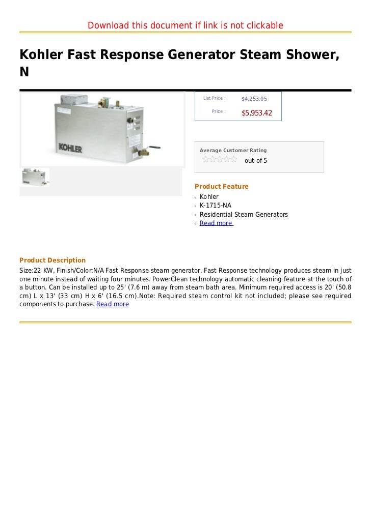 Kohler fast response generator steam shower, n