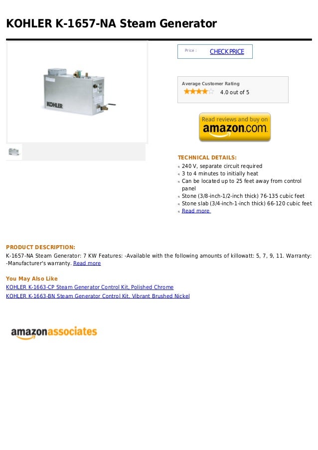 Kohler k 1657na steam generator