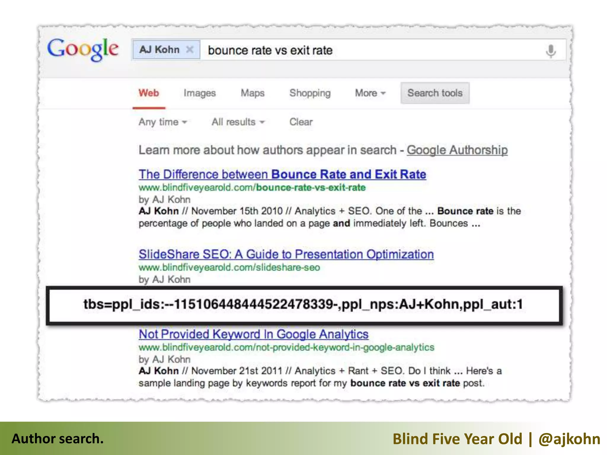 Author search.   Blind Five Year Old | @ajkohn
 