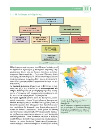 ∏ ¢π√π∫∏™∏         11
11.1 ∏ ‰ÈÔ›ÎËÛË ÙÔ˘ ∫Ú¿ÙÔ˘˜




                                 ›Ó·Î·˜ 11.1 ∏ ‰ÈÔ›ÎËÛË ÙÔ˘ ÎÚ¿ÙÔ˘˜

∏ ‰ÈÔ›ÎËÛË ÙÔ˘ ÎÚ¿ÙÔ˘˜ ·ÛÎÂ›Ù·È ¿ÏÏÔÙÂ ·’ Â˘ıÂ›·˜ ·ﬁ
Ù· ﬁÚÁ·Ó· ÙÔ˘ ∫Ú¿ÙÔ˘˜ (.¯. ÀÔ˘ÚÁÂ›·, ¢ËÌﬁÛÈÂ˜ ÀË-
ÚÂÛ›·˜) Î·È ¿ÏÏÔÙÂ ·ﬁ Ù· ﬁÚÁ·Ó· ‰È·ÊﬁÚˆÓ ·˘ÙÔ‰ÈÔÈ-
ÎÔ‡ÌÂÓˆÓ √ÚÁ·ÓÈÛÌÒÓ (.¯. √ÚÁ·ÓÈÛÌÔ› ∆ÔÈÎ‹˜ ∞˘ÙÔ-
‰ÈÔ›ÎËÛË˜, ¶·ÓÂÈÛÙ‹ÌÈ·) Ù· ÔÔ›· ·ÛÎÔ‡Ó ÂÍÔ˘Û›· Ô˘
ÙÔ˘˜ ·Ú·¯ÒÚËÛÂ ÙÔ ÎÚ¿ÙÔ˜. ™ÙËÓ ÚÒÙË ÂÚ›ÙˆÛË Á›-
ÓÂÙ·È ÏﬁÁÔ˜ ÁÈ· ÎÚ·ÙÈÎ‹ ‰ÈÔ›ÎËÛË Î·È ÛÙË ‰Â‡ÙÂÚË ÁÈ· ·˘-
ÙÔ‰ÈÔ›ÎËÛË.
∞. ∫Ú·ÙÈÎ‹ ¢ÈÔ›ÎËÛË: ™‡ÌÊˆÓ· ÌÂ ÙÔ ™‡ÓÙ·ÁÌ· Ë ‰ÈÔ›-
ÎËÛË ÛÙË ¯ÒÚ· Ì·˜ ·ÛÎÂ›Ù·È ÌÂ ÙÔ ·ÔÎÂÓÙÚˆÙÈÎﬁ Û‡-
ÛÙËÌ·. ∞˘Ùﬁ ÛËÌ·›ÓÂÈ ﬁÙÈ Ë ¿ÛÎËÛË ÙË˜ ‰ËÌﬁÛÈ·˜ ‰ÈÔ›ÎË-
ÛË˜ ‰Â Á›ÓÂÙ·È ÌﬁÓÔ ·ﬁ Ù· ÎÂÓÙÚÈÎ¿ ÎÚ·ÙÈÎ¿ ﬁÚÁ·Ó· ·Ï-
Ï¿ Î·È ·ﬁ Ù· ÂÚÈÊÂÚÂÈ·Î¿. ™˘ÁÎÂÎÚÈÌ¤Ó·:
∫ÂÓÙÚÈÎ¿ ÎÚ·ÙÈÎ¿ ﬁÚÁ·Ó· Â›Ó·È Ù· ÀÔ˘ÚÁÂ›·, ÂÈÎÂ-
Ê·Ï‹˜ ÙˆÓ ÔÔ›ˆÓ Â›Ó·È ÔÈ ÀÔ˘ÚÁÔ› Î·È ÔÈ ÀÊ˘Ô˘ÚÁÔ›.            ÊˆÙ.11.1 √È 13 ¶ÂÚÈÊ¤ÚÂÈÂ˜ ÙÔ˘ ÂÏÏËÓÈÎÔ‡
                                                                 ÎÚ¿ÙÔ˘˜. ¶ËÁ‹ À. ∂ÛˆÙÂÚÈÎÒÓ
√ Î¿ıÂ ÀÔ˘ÚÁﬁ˜ Ì·˙› ÌÂ ÙÔÓ ¶Úˆı˘Ô˘ÚÁﬁ ‰ÈÔÚ›˙Ô˘Ó ÙÔ             (www.ypes.gr).
°ÂÓÈÎﬁ °Ú·ÌÌ·Ù¤· ÙÔ˘ ÀÔ˘ÚÁÂ›Ô˘ Ô˘ ÚÔ˝ÛÙ·Ù·È ﬁÏˆÓ              ∞ﬁ ÙÈ˜ ÈÛÙÔÛÂÏ›‰Â˜ ÙÔ˘ ÀÔ˘ÚÁÂ›Ô˘ ∂ÛˆÙÂÚÈ-
ÙˆÓ ˘·ÏÏ‹ÏˆÓ. √È ÀËÚÂÛ›Â˜ ÙˆÓ ÀÔ˘ÚÁÂ›ˆÓ ÔÚÁ·ÓÒ-               ÎÒÓ Ó· ·Ó·˙ËÙ‹ÛÂÙÂ ÙÈ˜ ¶ÂÚÈÊ¤ÚÂÈÂ˜ (∫Ú·ÙÈÎ‹
ÓÔÓÙ·È ÛÂ °ÂÓÈÎ¤˜ ¢ÈÂ˘ı‡ÓÛÂÈ˜. ∫¿ıÂ ÁÂÓÈÎ‹ ‰ÈÂ‡ı˘ÓÛË             ¢ÈÔ›ÎËÛË), ÙÈ˜ ¡ÔÌ·Ú¯›Â˜ Î·È ÙÔ˘˜ ¢‹ÌÔ˘˜ (∞’
                                                                 Î·È µ’ µ·ıÌﬁ˜ ∞˘ÙÔ‰ÈÔ›ÎËÛË˜) ÙË˜ ÂÏÏËÓÈÎ‹˜
·ÔÙÂÏÂ›Ù·È ·ﬁ ÂÈÌ¤ÚÔ˘˜ ‰ÈÂ˘ı‡ÓÛÂÈ˜ Î·È Î¿ıÂ ‰ÈÂ‡ı˘Ó-          ÂÈÎÚ¿ÙÂÈ·˜.
ÛË ¯ˆÚ›˙ÂÙ·È ÛÂ ÂÚÈÛÛﬁÙÂÚ· ÙÌ‹Ì·Ù·, .¯. ÛÙÔ ÀÔ˘ÚÁÂ›Ô
¶·È‰Â›·˜ ·Ó‹ÎÂÈ Ë °ÂÓÈÎ‹ ¢ÈÂ‡ı˘ÓÛË ™Ô˘‰ÒÓ Õ µ¿ıÌÈ·˜
Î·È µ’ µ¿ıÌÈ·˜ ∂Î·›‰Â˘ÛË˜. ªÈ· ·ﬁ ÙÈ˜ ÂÈÌ¤ÚÔ˘˜ ¢ÈÂ˘-
ı‡ÓÛÂÈ˜ ÙË˜ Â›Ó·È Ë ¢ÈÂ‡ı˘ÓÛË ∂È‰ÈÎ‹˜ ∞ÁˆÁ‹˜ ÛÙËÓ ÔÔ›·,
·Ó‹ÎÂÈ ÙÔ ÙÌ‹Ì· ¢È‰·ÎÙÈÎÒÓ µÈ‚Ï›ˆÓ, ª¤ÛˆÓ ¢È‰·ÛÎ·Ï›·˜

                                                                                                           99
 