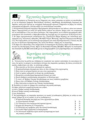 ∏ ¢π√π∫∏™∏      11

                    ∂ÚÁ·Û›Â˜-‰Ú·ÛÙËÚÈﬁÙËÙÂ˜
1. ¡· Î·Ù·ÁÚ¿„ÂÙÂ Ù· ÀÔ˘ÚÁÂ›· Î·È ÙÈ˜ ÀËÚÂÛ›Â˜ ÛÙÈ˜ ÔÔ›Â˜ ÌÔÚÔ‡ÌÂ ˆ˜ ÔÏ›ÙÂ˜ Ó· ·Â˘ı˘ÓıÔ‡-
ÌÂ ÁÈ· Ù· ·Ú·Î¿Ùˆ ˙ËÙ‹Ì·Ù·: ¶·ÓÂÏÏ·‰ÈÎ¤˜ ÂÍÂÙ¿ÛÂÈ˜, ˘‰ÚÔ‰ﬁÙËÛË, ËÏÂÎÙÚÔ‰ﬁÙËÛË, ‰ÈÔÚÈÛÌﬁ˜ ÛÙÔ
¢ËÌﬁÛÈÔ, Î·Ù·ÁÁÂÏ›· Û¯ÂÙÈÎ¿ ÌÂ ·˘Ù·Ú¯ÈÎ‹ Û˘ÌÂÚÈÊÔÚ¿ ÎÚ·ÙÈÎÒÓ ÀËÚÂÛÈÒÓ ÛÂ ‚¿ÚÔ˜ ÙÔ˘ ÔÏ›ÙË,
Î·Ù·ÛÙÚÔÊ‹ Â˙Ô‰ÚÔÌ›Ô˘, ¤ÏÏÂÈ„Ë Î¿‰ˆÓ ÁÈ· ·Ó·Î˘ÎÏÒÛÈÌ· ÛÎÔ˘›‰È·.
2. ∏ ∂˘Úˆ·˚Î‹ ∂ÈÙÚÔ‹ ÂÈ¯ÔÚËÁÂ› ¶ÚÔÁÚ¿ÌÌ·Ù· ·‰ÂÏÊÔÔÈ‹ÛÂˆÓ ÙˆÓ ﬁÏÂˆÓ, Ì¤Ûˆ ÙˆÓ ÙÔÈÎÒÓ
¢‹ÌˆÓ, ‰ËÌÈÔ˘ÚÁÒÓÙ·˜ ÌÂ ·˘ÙﬁÓ ÙÔÓ ÙÚﬁÔ ‰›ÎÙ˘· ﬁÏÂˆÓ Î·È ÔÏÈÙÒÓ. ™Ùﬁ¯Ô˜ Â›Ó·È «Ó· ÁÓˆÚ›ÛÔ˘ÌÂ
Î·È Ó· Î·Ù·Ï¿‚Ô˘ÌÂ Ô ¤Ó·˜ ÙÔÓ ¿ÏÏÔÓ Î·Ï‡ÙÂÚ·». ¡· ÂÓËÌÂÚˆıÂ›ÙÂ ÁÈ· Ù· Èı·Ó¿ ÚÔÁÚ¿ÌÌ·Ù· ·‰ÂÏ-
ÊÔÔÈ‹ÛÂˆÓ Ô˘ ·Ó·Ù‡ÛÛÂÈ Ô ¢‹ÌÔ˜/∫ÔÈÓﬁÙËÙ· ÙË˜ ÂÚÈÔ¯‹˜ Û·˜ ‹ Ó· ÚÔÙÂ›ÓÂÙÂ ÙË ‰ÈÂÓ¤ÚÁÂÈ¿ ÙÔ˘˜.
3. √È ¢‹ÌÔÈ Ú·ÁÌ·ÙÔÔÈÔ‡Ó ·Ó·Ù˘ÍÈ·Î¿ (.¯. ∆Â¯ÓÔÏÔÁÈÎﬁ ¶¿ÚÎÔ ∫Ú‹ÙË˜) Î·È ÔÏÈÙÈÛÙÈÎ¿ ÚÔ-
ÁÚ¿ÌÌ·Ù· (.¯. ÔÏÈÙÈÛÙÈÎ¤˜ Â‚‰ÔÌ¿‰Â˜, ºÂÛÙÈ‚¿Ï ÃÔÚÔ‡, ªÔ˘ÛÈÎ‹˜, ¢ËÌÔÙÈÎ¿ ¶ÂÚÈÊÂÚÂÈ·Î¿ £¤·ÙÚ·
Î.¿.). ¡· ÂÓËÌÂÚˆıÂ›ÙÂ ÁÈ· Ù· ·ÓÙ›ÛÙÔÈ¯· ÚÔÁÚ¿ÌÌ·Ù· ÛÙ· ÔÔ›· ‰Ú·ÛÙËÚÈÔÔÈÂ›Ù·È Ô ÙÔÈÎﬁ˜ Û·˜ ¢‹-
ÌÔ˜ Î·È Ó· ÚÔÙÂ›ÓÂÙÂ ‰Ú·ÛÙËÚÈﬁÙËÙÂ˜ ÛÙÈ˜ ÔÔ›Â˜ ı· ı¤Ï·ÙÂ Ô ¢‹ÌÔ˜ Û·˜ Ó· Û˘ÌÌÂÙ¤¯ÂÈ.
4. √È ¢‹ÌÔÈ Î·È ÔÈ ∫ÔÈÓﬁÙËÙÂ˜ Â›Ó·È ˘Ô¯ÚÂˆÌ¤ÓÔÈ Ó· Û˘ÌÌÂÙ¤¯Ô˘Ó ÛÙÈ˜ ∂ÓÒÛÂÈ˜ ¢‹ÌˆÓ Î·È ∫ÔÈÓÔÙ‹ÙˆÓ Î·-
Ù¿ ÓÔÌﬁ Î·È ÛÙËÓ ∫ÂÓÙÚÈÎ‹ ŒÓˆÛË ¢‹ÌˆÓ Î·È ∫ÔÈÓÔÙ‹ÙˆÓ ∂ÏÏ¿‰Ô˜ (∫∂¢∫∂). ªÔÚÂ›ÙÂ Ó· ÂÈÛÎÂÊÙÂ›ÙÂ
ÙËÓ ÈÛÙÔÛÂÏ›‰· ÙË˜ ∫∂¢∫∂ (www.kedke.gr) Î·È Ó· ÏËÚÔÊÔÚËıÂ›ÙÂ ÁÈ· ÙÈ˜ ‰Ú·ÛÙËÚÈﬁÙËÙÂ˜ Ô˘ ·Ó·Ù‡ÛÛÂÈ..


                     ∫ÚÈÙ‹ÚÈÔ ·˘ÙÔ·ÍÈÔÏﬁÁËÛË˜
                     ÙÔ˘ Ì·ıËÙ‹
∞. ∆ÂÏÂÈÒÓÔÓÙ·˜ ÙË ÌÂÏ¤ÙË Î·È Û˘˙‹ÙËÛË ÙÔ˘ ÎÂÊ·Ï·›Ô˘ Î·È ÂÊﬁÛÔÓ Î·Ù·ÓﬁËÛÂ˜ ÙÈ˜ Î·ÈÓÔ‡ÚÁÈÂ˜ ¤Ó-
ÓÔÈÂ˜, ı· Ú¤ÂÈ Ó· ÌÔÚÂ›˜ Ó· ··ÓÙ‹ÛÂÈ˜ Û‡ÓÙÔÌ· ÛÙÈ˜ ·Ú·Î¿Ùˆ ÂÚˆÙ‹ÛÂÈ˜. ™Â ﬁÔÈÂ˜ Û˘Ó·ÓÙ¿˜ ‰˘-
ÛÎÔÏ›·, Û˘Ì‚Ô˘Ï¤„Ô˘ Î·È ¿ÏÈ ÙÔ ·ÓÙ›ÛÙÔÈ¯Ô Ì¿ıËÌ·.
   1. ¶Ò˜ ·ÛÎÂ›Ù·È ÌÂ ‰‡Ô ÏﬁÁÈ· Ë ‰ÈÔ›ÎËÛË ÙÔ˘ ÎÚ¿ÙÔ˘˜;
   2. ∏ ÎÚ·ÙÈÎ‹ ‰ÈÔ›ÎËÛË ÛÙË ¯ÒÚ· Ì·˜ ¿Óˆ ÛÂ ÔÈÔ Û‡ÛÙËÌ· Â›Ó·È ÔÚÁ·ÓˆÌ¤ÓË;
   3. ¶ÔÈ· Â›Ó·È Ù· ÎÂÓÙÚÈÎ¿ ﬁÚÁ·Ó· Î·È Ò˜ Â›Ó·È ÔÚÁ·ÓˆÌ¤Ó·;
   4. °È·Ù› ÙÔ ÎÚ¿ÙÔ˜ Î·ıÈÂÚÒÓÂÈ ÙÔ ıÂÛÌﬁ ÙË˜ ·˘ÙÔ‰ÈÔ›ÎËÛË˜;
   5. £ÂˆÚÂ›Ù·È Ë ·˘ÙÔ‰ÈÔ›ÎËÛË ‰ËÌÔÎÚ·ÙÈÎﬁ˜ ıÂÛÌﬁ˜ Î·È ÁÈ·Ù›;
   6. ¶ÔÈÔ˘˜ ‚·ıÌÔ‡˜ ·˘ÙÔ‰ÈÔ›ÎËÛË˜ Î·ÙÔ¯˘ÚÒÓÂÈ ÙÔ ™‡ÓÙ·ÁÌ· Ì·˜;
   7. ∆È Â›Ó·È Ô ∞′ µ·ıÌﬁ˜ ∆ÔÈÎ‹˜ ∞˘ÙÔ‰ÈÔ›ÎËÛË˜ Î·È ÔÈÂ˜ ˘Ôı¤ÛÂÈ˜ ¯ÂÈÚ›˙ÂÙ·È;
   8. ¶ÔÈÔ˜ Â›Ó·È Ô µ′ µ·ıÌﬁ˜ ∆ÔÈÎ‹˜ ∞˘ÙÔ‰ÈÔ›ÎËÛË˜;
   9. ¶Ò˜ ÂÎÏ¤ÁÔÓÙ·È Ù· ﬁÚÁ·Ó· ÙË˜ ∆ÔÈÎ‹˜ ∞˘ÙÔ‰ÈÔ›ÎËÛË˜;
µ. ¡· ‚¿ÏÂÈ˜ ÛÂ Î‡ÎÏÔ ÙÔ ÁÚ¿ÌÌ· Ô˘ ·ÓÙÈÛÙÔÈ¯Â› ÛÙË ÛˆÛÙ‹ ·¿ÓÙËÛË.
√È ¢‹ÌÔÈ ·ÔÙÂÏÔ‡Ó ÌÔÚÊ‹ ÔÚÁ¿ÓˆÛË˜ Ô˘ ·Ó‹ÎÂÈ:
·) ÛÙÔÓ ·′ ‚·ıÌﬁ ÙÔÈÎ‹˜ ·˘ÙÔ‰ÈÔ›ÎËÛË˜
‚) ÛÙÔÓ ‚′ ‚·ıÌﬁ ÙÔÈÎ‹˜ ·˘ÙÔ‰ÈÔ›ÎËÛË˜
Á) ÛÙÈ˜ ÂÚÈÊ¤ÚÂÈÂ˜
°. ¡· ¯·Ú·ÎÙËÚ›ÛÂÈ˜ ÙÈ˜ ·Ú·Î¿Ùˆ ÚÔÙ¿ÛÂÈ˜ ˆ˜ ÛˆÛÙ¤˜ ‹ Ï·Óı·ÛÌ¤ÓÂ˜, ‚¿˙ÔÓÙ·˜ ÛÂ Î‡ÎÏÔ ÙÔ ·ÓÙ›-
ÛÙÔÈ¯Ô ÁÚ¿ÌÌ· (™ ÁÈ· ÙÈ˜ ÛˆÛÙ¤˜ § ÁÈ· ÙÈ˜ Ï·Óı·ÛÌ¤ÓÂ˜).
    1. ∏ ÎÚ·ÙÈÎ‹ ‰ÈÔ›ÎËÛË˜ ÛÙË ¯ÒÚ· Ì·˜ Â›Ó·È ÔÚÁ·ÓˆÌ¤ÓË ÌÂ ‚¿ÛË
       ÙÔ Û˘ÁÎÂÓÙÚˆÙÈÎﬁ Û‡ÛÙËÌ·                                                        ™    §
    2. ∆· ÀÔ˘ÚÁÂ›· Â›Ó·È ÂÚÈÊÂÚÂÈ·Î¿ ÎÚ·ÙÈÎ¿ ﬁÚÁ·Ó·                                  ™    §
    3. ∏ ¯ÒÚ· Ì·˜ ‰È·ÈÚÂ›Ù·È ÛÂ 9 ÂÚÈÊ¤ÚÂÈÂ˜                                          ™    §
    4. ∆Ô ™‡ÓÙ·ÁÌ· Ì·˜ ÚÔ‚Ï¤ÂÈ ÌﬁÓÔ ÙËÓ ÙÔÈÎ‹ ∞˘ÙÔ‰ÈÔ›ÎËÛË                          ™    §
    5. √È ÌÂÁ¿ÏÔÈ ‰‹ÌÔÈ ¯ˆÚ›˙ÔÓÙ·È ÛÂ ‰È·ÌÂÚ›ÛÌ·Ù·                                     ™    §
    6. ∆· Û˘ÓÔÈÎÈ·Î¿ Û˘Ì‚Ô‡ÏÈ· ¤¯Ô˘Ó ÛÎÔﬁ ÙË Û˘ÌÌÂÙÔ¯‹ ÙÔ˘ Ï·Ô‡
       ÛÙÈ˜ ÙÔÈÎ¤˜ ˘Ôı¤ÛÂÈ˜                                                          ™    §


                                                                                                        103
 