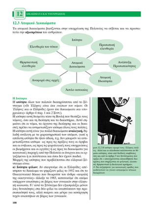 12      ¢π∫∞πøª∞∆∞ ∫∞π À¶√Ãƒ∂ø™∂π™


12.3 ∞ÙÔÌÈÎ¿ ¢ÈÎ·ÈÒÌ·Ù·
∆· ·ÙÔÌÈÎ¿ ‰ÈÎ·ÈÒÌ·Ù· ‚·Û›˙ÔÓÙ·È ÛÙËÓ ˘Ô¯Ú¤ˆÛË ÙË˜ ¶ÔÏÈÙÂ›·˜ Ó· Û¤‚ÂÙ·È Î·È Ó· ÚÔÛÙ·-
ÙÂ‡ÂÈ ÙËÓ ·ÍÈÔÚ¤ÂÈ· ÙÔ˘ ·ÓıÚÒÔ˘.

                                            πÛﬁÙËÙ·
                                                                 ¶ÚÔÛˆÈÎ‹
             ∂ÏÂ˘ıÂÚ›· ÙÔ˘ Ù‡Ô˘
                                                                 ÂÏÂ˘ıÂÚ›·



      £ÚËÛÎÂ˘ÙÈÎ‹                          ∞ÙÔÌÈÎ¿                               ∞Ó¿Ù˘ÍË
       ÂÏÂ˘ıÂÚ›·                          ¢ÈÎ·ÈÒÌ·Ù·                           ¶ÚÔÛˆÈÎﬁÙËÙ·˜


                                                                 ∞ÙÔÌÈÎ‹
              ∞Ó·ÊÔÚ¿ ÛÙÈ˜ ·Ú¯¤˜                                π‰ÈÔÎÙËÛ›·

                                        ÕÛ˘ÏÔ Î·ÙÔÈÎ›·˜

∏ πÛﬁÙËÙ·
∏ ÈÛﬁÙËÙ· ﬁÏˆÓ ÙˆÓ ÔÏÈÙÒÓ ‰È·ÎËÚ‡ÛÛÂÙ·È ·ﬁ ÙÔ ™‡-
ÓÙ·ÁÌ· («√È ŒÏÏËÓÂ˜ Â›Ó·È ›ÛÔÈ ÂÓÒÈÔÓ ÙÔ˘ ÓﬁÌÔ˘. √È
ŒÏÏËÓÂ˜ Î·È ÔÈ ∂ÏÏËÓ›‰Â˜ ¤¯Ô˘Ó ›Û· ‰ÈÎ·ÈÒÌ·Ù· Î·È ˘Ô-
¯ÚÂÒÛÂÈ˜» ¿ÚıÚÔ 4 ·Ú. 1 Î·È 2 ™˘ÓÙ.).
∏ ÈÛﬁÙËÙ· ·˘Ù‹ ‰ÂÛÌÂ‡ÂÈ ÙﬁÛÔ ÙË µÔ˘Ï‹ Ô˘ ıÂÛ›˙ÂÈ ÙÔ˘˜
ÓﬁÌÔ˘˜, ﬁÛÔ Î·È ÙË ‰ÈÔ›ÎËÛË Î·È Ù· ‰ÈÎ·ÛÙ‹ÚÈ·. ∞˘Ùﬁ ÛË-
Ì·›ÓÂÈ ﬁÙÈ ÔÈ ÓﬁÌÔÈ, Ù· ﬁÚÁ·Ó· ÙË˜ ‰ÈÔ›ÎËÛË˜ Î·È ÔÈ ‰ÈÎ·-
ÛÙ¤˜ Ú¤ÂÈ Ó· ·ÓÙÈÌÂÙˆ›˙Ô˘Ó ÈÛﬁÙÈÌ· ﬁÏÔ˘˜ ÙÔ˘˜ ÔÏ›ÙÂ˜.
∏ ÈÛﬁÙËÙ· ·˘Ù‹ Â›Ó·È ÁÈ· ÔÏÏ¿ ‰ÈÎ·ÈÒÌ·Ù· ·Ó·ÏÔÁÈÎ‹, ‰Ë-
Ï·‰‹ ·Ó¿ÏÔÁË ÌÂ Ù· ¯·Ú·ÎÙËÚÈÛÙÈÎ¿ ÙˆÓ ·ÙﬁÌˆÓ, ÁÈ·Ù› Ë
·ﬁÏ˘ÙË ÈÛﬁÙËÙ· ı· ‹Ù·Ó ¿‰ÈÎË, .¯. ‰ÂÓ ÌÔÚÔ‡Ó Ó· ·ÓÙÈ-
ÌÂÙˆ›˙ÔÓÙ·È ÈÛﬁÙÈÌ· ˆ˜ ÚÔ˜ ÙÈ˜ Ú¿ÍÂÈ˜ ÙÔ˘˜ ÔÈ ¤ÊË‚ÔÈ
Î·È ÔÈ ÂÓ‹ÏÈÎÔÈ, ˆ˜ ÚÔ˜ ÙÈ˜ ÊÔÚÔÏÔÁÈÎ¤˜ ÙÔ˘˜ ˘Ô¯ÚÂÒÛÂÈ˜
                                                            ÊˆÙ.12.2 ∏ ÈÛﬁÙËÙ· ·ÊÔÚ¿ ÙÔ˘˜ ŒÏÏËÓÂ˜ ÔÏ›-
ÔÈ ‚ÈÔÌ‹¯·ÓÔÈ Î·È ÔÈ ÂÚÁ¿ÙÂ˜ ‹ ˆ˜ ÚÔ˜ Ù· ‰ÈÎ·ÈÒÌ·Ù· ÁÈ·    ÙÂ˜. ∞ÏÏ¿ Î·È ÔÈ ·ÏÏÔ‰·Ô› Î·Ï‡ÙÔÓÙ·È ÛÂ ı¤-
ÎÔÈÓˆÓÈÎ¤˜ ·ÚÔ¯¤˜ ·ﬁ ÙËÓ ¶ÔÏÈÙÂ›· ÔÈ ¿ÓÂÚÁÔÈ Î·È ÔÈ ÂÚ-   Ì·Ù· ÈÛﬁÙËÙ·˜, ÙﬁÛÔ ·ﬁ ‰ÈÂıÓÂ›˜ Û˘Ì‚¿ÛÂÈ˜
Á·˙ﬁÌÂÓÔÈ ‹ ÔÈ ÔÏ‡ÙÂÎÓÔÈ Î·È ﬁÛÔÈ ‰ÂÓ ¤¯Ô˘Ó ·È‰È¿.        ﬁÛÔ Î·È ·ﬁ ÙÔ ¿ÚıÚÔ 5 ÙÔ˘ ™˘ÓÙ¿ÁÌ·ÙÔ˜ Ô˘
                                                            ÔÚ›˙ÂÈ ﬁÙÈ « ··ÁÔÚÂ‡ÔÓÙ·È ÔÔÈÂÛ‰‹ÔÙÂ ‰È·-
ªÔÚÊ¤˜ ÙË˜ ÈÛﬁÙËÙ·˜ Ô˘ ÚÔ‚Ï¤ÔÓÙ·È ÛÙÔ ÂÏÏËÓÈÎﬁ ™‡-       ÎÚ›ÛÂÈ˜ Ô˘ ÛÙËÚ›˙ÔÓÙ·È ÛÂ Ê˘ÏÂÙÈÎ¿, ÁÏˆÛÛÈ-
ÓÙ·ÁÌ· Â›Ó·È:                                               Î¿, ıÚËÛÎÂ˘ÙÈÎ¿ ‹ È‰ÂÔÏÔÁÈÎ¿ ÎÚÈÙ‹ÚÈ·».
·) πÛﬁÙËÙ· Ê‡ÏˆÓ: ∞Ó ÛÎÂÊÙÔ‡ÌÂ ﬁÙÈ ÔÈ ∂ÏÏËÓ›‰Â˜ ·¤-        ✍ ¡· Û˘˙ËÙ‹ÛÂÙÂ ÁÈ· ÎÔÈÓˆÓÈÎ¤˜ ÔÌ¿‰Â˜ Ô˘
ÎÙËÛ·Ó ÙÔ ‰ÈÎ·›ˆÌ· Ó· „ËÊ›˙Ô˘Ó ÌﬁÏÈ˜ ÙÔ 1952 Î·È ﬁÙÈ ÙÔ     ÎÈÓ‰˘ÓÂ‡Ô˘Ó Ó· Á›ÓÔ˘Ó ·ÓÙÈÎÂ›ÌÂÓÔ Ù¤ÙÔÈˆÓ
                                                            ‰È·ÎÚ›ÛÂˆÓ.
√ÈÎÔÁÂÓÂÈ·Îﬁ ‰›Î·ÈÔ Ô˘ ıÂˆÚÔ‡ÛÂ ÙÔÓ ¿Ó‰Ú· «ÎÂÊ·Ï‹
ÙË˜ ÔÈÎÔÁÂÓÂ›·˜» ¿ÏÏ·ÍÂ ÙÔ 1983, Î·Ù·ÓÔÔ‡ÌÂ ﬁÙÈ ·ÎﬁÌ·
˘¿Ú¯Ô˘Ó ·ÓÈÛﬁÙËÙÂ˜ ÛÂ ‚¿ÚÔ˜ ÙˆÓ Á˘Ó·ÈÎÒÓ ÛÙËÓ ÂÏÏËÓÈ-
Î‹ ÎÔÈÓˆÓ›·. °È’ ·˘Ùﬁ ÙÔ ™‡ÓÙ·ÁÌ· ‰ÂÓ ÂÍ·ÛÊ·Ï›˙ÂÈ ÌﬁÓÔÓ
›ÛÂ˜ ‰˘Ó·ÙﬁÙËÙÂ˜ ÛÙ· ‰‡Ô Ê‡Ï· Ó· ·Ó·Ù‡ÛÛÔ˘Ó ÙËÓ ÚÔ-
ÛˆÈÎﬁÙËÙ¿ ÙÔ˘˜, ·ÏÏ¿ ·›ÚÓÂÈ Î·È Ì¤ÙÚ· ÁÈ· Î·Ù¿ÚÁËÛË
Ù˘¯ﬁÓ ·ÓÈÛÔÙ‹ÙˆÓ ÛÂ ‚¿ÚÔ˜ ÙˆÓ Á˘Ó·ÈÎÒÓ.

108
 