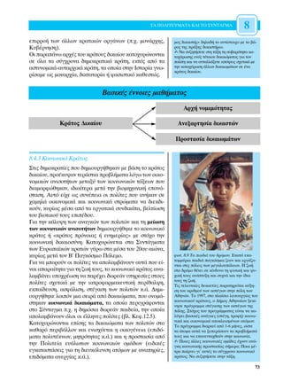 ∆∞ ¶√§π∆∂Àª∞∆∞ ∫∞π ∆√ ™À¡∆∞°ª∞                8
ÂÈÚÚÔ‹ ÙˆÓ ¿ÏÏˆÓ ÎÚ·ÙÈÎÒÓ ÔÚÁ¿ÓˆÓ (.¯. ÌÔÓ¿Ú¯Ë˜,         ÌÔ˜ ‰ÈÎ·ÛÙ‹˜» ‰ËÏ·‰‹ ÙÔ ·ÓÙ›ÛÙÔÈ¯Ô ÌÂ ÙÔ ‚¿-
∫˘‚¤ÚÓËÛË).                                                ÚÔ˜ ÙË˜ Ú¿ÍË˜ ‰ÈÎ·ÛÙ‹ÚÈÔ.
                                                           ✍ ¡· Û˘˙ËÙ‹ÛÂÙÂ ÛÙË Ù¿ÍË ÙË ÛÔ‚·ÚﬁÙËÙ· Î·-
√È ·Ú·¿Óˆ ·Ú¯¤˜ ÙÔ˘ ÎÚ¿ÙÔ˘˜ ‰ÈÎ·›Ô˘ Î·ÙÔ¯˘ÚÒÓÔÓÙ·È       ÙÔ¯‡ÚˆÛË˜ ÂÓﬁ˜ Ù¤ÙÔÈÔ˘ ‰ÈÎ·ÈÒÌ·ÙÔ˜ ÁÈ· ÙÔÓ
ÛÂ ﬁÏ· Ù· Û‡Á¯ÚÔÓ· ‰ËÌÔÎÚ·ÙÈÎ¿ ÎÚ¿ÙË, ÂÎÙﬁ˜ ·ﬁ Ù·         ÔÏ›ÙË Î·È Ó· ·ÓÙ·ÏÏ¿ÍÂÙÂ ·ﬁ„ÂÈ˜ Û¯ÂÙÈÎ¿ ÌÂ
·ÛÙ˘ÓÔÌÈÎ¿-·˘Ù·Ú¯ÈÎ¿ ÎÚ¿ÙË, Ù· ÔÔ›· ÛÙËÓ πÛÙÔÚ›· ÁÓˆ-     ÙËÓ Î·ÙÔ¯‡ÚˆÛË ¿ÏÏˆÓ ‰ÈÎ·ÈˆÌ¿ÙˆÓ ÛÂ ¤Ó·
                                                           ÎÚ¿ÙÔ˜ ‰ÈÎ·›Ô˘.
Ú›Û·ÌÂ ˆ˜ ÌÔÓ·Ú¯›·, ‰ÈÎÙ·ÙÔÚ›· ‹ Ê·ÛÈÛÙÈÎﬁ Î·ıÂÛÙÒ˜.


                              µ·ÛÈÎ¤˜ ¤ÓÓÔÈÂ˜ Ì·ı‹Ì·ÙÔ˜
                                                               ∞Ú¯‹ ÓÔÌÈÌﬁÙËÙ·˜

            ∫Ú¿ÙÔ˜ ¢ÈÎ·›Ô˘                                  ∞ÓÂÍ·ÚÙËÛ›· ‰ÈÎ·ÛÙÒÓ

                                                           ¶ÚÔÛÙ·Û›· ‰ÈÎ·ÈˆÌ¿ÙˆÓ


8.4.3 ∫ÔÈÓˆÓÈÎﬁ ∫Ú¿ÙÔ˜
™ÙÈ˜ ‰ËÌÔÎÚ·Ù›Â˜ Ô˘ ‰ËÌÈÔ˘ÚÁ‹ıËÎ·Ó ÌÂ ‚¿ÛË ÙÔ ÎÚ¿ÙÔ˜
‰ÈÎ·›Ô˘, ÚÔ¤Î˘„·Ó ÙÂÚ¿ÛÙÈ· ÚÔ‚Ï‹Ì·Ù· ÏﬁÁˆ ÙˆÓ ÔÈÎÔ-
ÓÔÌÈÎÒÓ ·ÓÈÛÔÙ‹ÙˆÓ ÌÂÙ·Í‡ ÙˆÓ ÎÔÈÓˆÓÈÎÒÓ Ù¿ÍÂˆÓ Ô˘
‰È·ÌÔÚÊÒıËÎ·Ó, È‰È·›ÙÂÚ· ÌÂÙ¿ ÙËÓ ‚ÈÔÌË¯·ÓÈÎ‹ Â·Ó¿-
ÛÙ·ÛË. ∞˘Ùﬁ Â›¯Â ˆ˜ Û˘Ó¤ÂÈ· ÔÈ ÔÏ›ÙÂ˜ Ô˘ ·Ó‹Î·Ó ÛÂ
¯·ÌËÏ¿ ÔÈÎÔÓÔÌÈÎ¿ Î·È ÎÔÈÓˆÓÈÎ¿ ÛÙÚÒÌ·Ù· Ó· ‰ÈÂÎ‰È-
ÎÔ‡Ó, Î˘Ú›ˆ˜ Ì¤Û· ·ﬁ Ù· ÂÚÁ·ÙÈÎ¿ Û˘Ó‰ÈÎ¿Ù·, ‚ÂÏÙ›ˆÛË
ÙÔ˘ ‚ÈÔÙÈÎÔ‡ ÙÔ˘˜ ÂÈ¤‰Ô˘.
°È· ÙËÓ Î¿Ï˘„Ë ÙˆÓ ·Ó·ÁÎÒÓ ÙˆÓ ÔÏÈÙÒÓ Î·È ÙË ÌÂ›ˆÛË
ÙˆÓ ÎÔÈÓˆÓÈÎÒÓ ·ÓÈÛÔÙ‹ÙˆÓ ‰ËÌÈÔ˘ÚÁ‹ıËÎÂ ÙÔ ÎÔÈÓˆÓÈÎﬁ
ÎÚ¿ÙÔ˜ ‹ «ÎÚ¿ÙÔ˜ ÚﬁÓÔÈ·˜ ‹ Â˘ËÌÂÚ›·˜» ÌÂ ÛÙﬁ¯Ô ÙËÓ
ÎÔÈÓˆÓÈÎ‹ ‰ÈÎ·ÈÔÛ‡ÓË. ∫·ÙÔ¯˘ÚÒÓÂÙ·È ÛÙ· ™˘ÓÙ¿ÁÌ·Ù·
ÙˆÓ ∂˘Úˆ·˚ÎÒÓ ÎÚ·ÙÒÓ Á‡Úˆ ÛÙ· Ì¤Û· ÙÔ˘ 20Ô˘ ·ÈÒÓ·,
Î˘Ú›ˆ˜ ÌÂÙ¿ ÙÔÓ µ’ ¶·ÁÎﬁÛÌÈÔ ¶ﬁÏÂÌÔ.                       ÊˆÙ. 8.9 ∆· ·È‰È¿ ÙÔ˘ ‰ÚﬁÌÔ˘. ∂Î·Ùﬁ ÂÎ·-
                                                           ÙÔÌÌ‡ÚÈ· ·È‰È¿ ·ÁÎﬁÛÌÈ· ˙Ô˘Ó Î·È ÂÚÁ¿˙Ô-
°È· Ó· ÌÔÚÔ‡Ó ÔÈ ÔÏ›ÙÂ˜ Ó· ·ÔÏ·Ì‚¿ÓÔ˘Ó ·˘Ù¿ Ô˘ Â›-     ÓÙ·È ÛÙÈ˜ ﬁÏÂÈ˜ ÙˆÓ ÌÂÁ·ÏÔ˘ﬁÏÂˆÓ. ∏ ˙ˆ‹
Ó·È ··Ú·›ÙËÙ· ÁÈ· ÙË ˙ˆ‹ ÙÔ˘˜, ÙÔ ÎÔÈÓˆÓÈÎﬁ ÎÚ¿ÙÔ˜ ·Ó·-   ÛÙÔ ‰ÚﬁÌÔ ı¤ÙÂÈ ÛÂ Î›Ó‰˘ÓÔ ÙË Ê˘ÛÈÎ‹ Î·È „˘-
Ï·Ì‚¿ÓÂÈ ˘Ô¯Ú¤ˆÛË Ó· ·Ú¤¯ÂÈ ‰ˆÚÂ¿Ó ˘ËÚÂÛ›Â˜ ÛÙÔ˘˜       ¯ÈÎ‹ ÙÔ˘˜ ·Ó¿Ù˘ÍË Î·È Û˘¯Ó¿ Î·È ÙËÓ ›‰È·
                                                           ÙÔ˘˜ ÙË ˙ˆ‹.
ÔÏ›ÙÂ˜ Û¯ÂÙÈÎ¿ ÌÂ ÙËÓ È·ÙÚÔÊ·ÚÌ·ÎÂ˘ÙÈÎ‹ ÂÚ›ı·Ï„Ë,        ∆È˜ ÙÂÏÂ˘Ù·›Â˜ ‰ÂÎ·ÂÙ›Â˜ ·Ú·ÙËÚÂ›Ù·È ·‡ÍË-
ÂÎ·›‰Â˘ÛË, ·ÛÊ¿ÏÈÛË, ÛÙ¤Á·ÛË ÙˆÓ ÔÏÈÙÒÓ Î.¿. ¢ËÌÈ-       ÛË ÙÔ˘ ·ÚÈıÌÔ‡ ÙˆÓ ·ÛÙ¤ÁˆÓ ÛÙËÓ ﬁÏË ÙˆÓ
Ô˘ÚÁ‹ıËÎÂ ÏÔÈﬁÓ ÌÈ· ÛÂÈÚ¿ ·ﬁ ‰ÈÎ·ÈÒÌ·Ù·, Ô˘ ÔÓÔÌ¿-      ∞ıËÓÒÓ. ∆Ô 1997, ÛÙÔ Ï·›ÛÈÔ ÏÂÈÙÔ˘ÚÁ›·˜ ÙÔ˘
                                                           ÎÔÈÓˆÓÈÎÔ‡ ÎÚ¿ÙÔ˘˜, Ô ¢‹ÌÔ˜ ∞ıËÓ·›ˆÓ ÍÂÎ›-
ÛÙËÎ·Ó ÎÔÈÓˆÓÈÎ¿ ‰ÈÎ·ÈÒÌ·Ù·, Ù· ÔÔ›· ÂÚÈÁÚ¿ÊÔÓÙ·È        ÓËÛÂ ÚﬁÁÚ·ÌÌ· ÛÙ¤Á·ÛË˜ ÙˆÓ ·ÛÙ¤ÁˆÓ ÙË˜
ÛÙÔ ™‡ÓÙ·ÁÌ· .¯. Ë ‰ËÌﬁÛÈ· ‰ˆÚÂ¿Ó ·È‰Â›·, ÙËÓ ÔÔ›·      ﬁÏË˜. ™Ùﬁ¯Ô˜ ÙÔ˘ ÚÔÁÚ¿ÌÌ·ÙÔ˜ Â›Ó·È Ó· Î·-
·ÔÏ·Ì‚¿ÓÔ˘Ó ﬁÏÔÈ ÔÈ ¤ÏÏËÓÂ˜ ÔÏ›ÙÂ˜ (‚Ï. ∫ÂÊ.12.5).       Ï‡„ÂÈ ‚·ÛÈÎ¤˜ ·Ó¿ÁÎÂ˜ (ÛÙ¤ÁË, ÙÚÔÊ‹) ÎÔÈÓˆ-
                                                           ÓÈÎ¿ Î·È ÔÈÎÔÓÔÌÈÎ¿ ·ÔÎÏÂÈÛÌ¤ÓˆÓ ·ÙﬁÌˆÓ.
∫·ÙÔ¯˘ÚÒÓÔÓÙ·È Â›ÛË˜ Ù· ‰ÈÎ·ÈÒÌ·Ù· ÙˆÓ ÔÏÈÙÒÓ ÛÙÔ        ∆Ô ÚﬁÁÚ·ÌÌ· ‰È·ÚÎÂ› ·ﬁ 1-6 Ì‹ÓÂ˜, ÒÛÙÂ
Î·ı·Úﬁ ÂÚÈ‚¿ÏÏÔÓ Î·È ÂÓÈÛ¯‡ÂÙ·È Ë ÔÈÎÔÁ¤ÓÂÈ· (ÂÈ‰ﬁ-      Ù· ¿ÙÔÌ· ·˘Ù¿ Ó· ÍÂÂÚ¿ÛÔ˘Ó Ù· ÚÔ‚Ï‹Ì·Ù¿
Ì·Ù· ÔÏ˘Ù¤ÎÓˆÓ, ÌËÙÚﬁÙËÙ·˜ Î.¿.) Î·È Ë ÚÔÛÙ·Û›· ·ﬁ      ÙÔ˘˜ Î·È Ó· Â·ÓÂÓÙ·¯ıÔ‡Ó ÛÙËÓ ÎÔÈÓˆÓ›·.
                                                           ✍ ¶ÔÈÂ˜ ¿ÏÏÂ˜ ÎÔÈÓˆÓÈÎ¤˜ ÔÌ¿‰Â˜ ¤¯Ô˘Ó ·Ó¿-
ÙËÓ ¶ÔÏÈÙÂ›· Â˘¿ÏˆÙˆÓ ÎÔÈÓˆÓÈÎÒÓ ÔÌ¿‰ˆÓ (ÂÈ‰ÈÎ¤˜           ÁÎË ÎÔÈÓˆÓÈÎ‹˜ ÚÔÛÙ·Û›·˜ Û‹ÌÂÚ·; ¶ÔÈ· Ì¤-
ÂÁÎ·Ù·ÛÙ¿ÛÂÈ˜ ÁÈ· ÙË ‰ÈÂ˘ÎﬁÏ˘ÓÛË ·ÙﬁÌˆÓ ÌÂ ·Ó·ËÚ›Â˜,      ÙÚ· ·›ÚÓÂÈ ÁÈ’ ·˘Ù¤˜ ÙÔ Û‡Á¯ÚÔÓÔ ÎÔÈÓˆÓÈÎﬁ
ÂÈ‰ﬁÌ·Ù· ·ÓÂÚÁ›·˜ Î.¿.).                                  ÎÚ¿ÙÔ˜; ¡· Û˘˙ËÙ‹ÛÂÙÂ ÛÙËÓ Ù¿ÍË.

                                                                                                      73
 