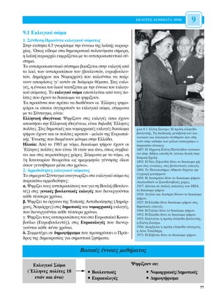 ∂∫§√°∂™, ∫√ªª∞∆∞, ªª∂                9
9.1 ∂ÎÏÔÁÈÎﬁ ÛÒÌ·
1. ™‡ÓıÂÛË-¶ÚÔÛﬁÓÙ· ÂÎÏÔÁÈÎÔ‡ ÛÒÌ·ÙÔ˜
™ÙËÓ ÂÓﬁÙËÙ· 8.5 ÁÓˆÚ›Û·ÌÂ ÙËÓ ¤ÓÓÔÈ· ÙË˜ Ï·˚Î‹˜ Î˘ÚÈ·Ú-
¯›·˜. Ÿˆ˜ Â›‰·ÌÂ ÛÙ· ‰ËÌÔÎÚ·ÙÈÎ¿ ÔÏÈÙÂ‡Ì·Ù· Û‹ÌÂÚ·,
Ë Ï·˚Î‹ Î˘ÚÈ·Ú¯›· ÂÎÊÚ¿˙ÂÙ·È ÌÂ ÙÔ ·ÓÙÈÚÔÛˆÂ˘ÙÈÎﬁ Û‡-
ÛÙËÌ·.
∆Ô ·ÓÙÈÚÔÛˆÂ˘ÙÈÎﬁ Û‡ÛÙËÌ· ‚·Û›˙ÂÙ·È ÛÙËÓ ÂÎÏÔÁ‹ ·ﬁ
ÙÔ Ï·ﬁ, ÙˆÓ ·ÓÙÈÚÔÛÒˆÓ ÙÔ˘ (‚Ô˘ÏÂ˘ÙÒÓ, Â˘Úˆ‚Ô˘ÏÂ˘-
ÙÒÓ, ¢ËÌ¿Ú¯ˆÓ Î·È ¡ÔÌ·Ú¯ÒÓ) Ô˘ Î·ÏÔ‡ÓÙ·È Ó· ·›Ú-
ÓÔ˘Ó ·ÔÊ¿ÛÂÈ˜ ÁÈ’ ·˘ÙﬁÓ ÛÂ ‰È¿ÊÔÚ· ı¤Ì·Ù·. ™ÙÈ˜ ÂÎÏÔ-
Á¤˜, Ë ¤ÓÓÔÈ· ÙÔ˘ Ï·Ô‡ Ù·˘Ù›˙ÂÙ·È ÌÂ ÙËÓ ¤ÓÓÔÈ· ÙÔ˘ ÂÎÏÔÁÈ-
ÎÔ‡ ÛÒÌ·ÙÔ˜. ∆Ô ÂÎÏÔÁÈÎﬁ ÛÒÌ· ·ÔÙÂÏÂ›Ù·È ·ﬁ ÙÔ˘˜ Ô-
Ï›ÙÂ˜ Ô˘ ¤¯Ô˘Ó ÙÔ ‰ÈÎ·›ˆÌ· Ó· „ËÊ›˙Ô˘Ó.
∆· ÚÔÛﬁÓÙ· Ô˘ Ú¤ÂÈ Ó· ‰È·ı¤ÙÔ˘Ó ÔÈ ŒÏÏËÓÂ˜ „ËÊÔ-
ÊﬁÚÔÈ ÔÈ ÔÔ›ÔÈ Û˘ÁÎÚÔÙÔ‡Ó ÙÔ ÂÎÏÔÁÈÎﬁ ÛÒÌ·, Û‡ÌÊˆÓ·
ÌÂ ÙÔ ™‡ÓÙ·ÁÌ·, Â›Ó·È:
∂ÏÏËÓÈÎ‹ Èı·Á¤ÓÂÈ·: æËÊ›˙Ô˘Ó ÛÙÈ˜ ÂÎÏÔÁ¤˜ ﬁÛÔÈ ¤¯Ô˘Ó
·ÔÎÙ‹ÛÂÈ ÙËÓ ∂ÏÏËÓÈÎ‹ Èı·Á¤ÓÂÈ·, Â›Ó·È ‰ËÏ·‰‹ ŒÏÏËÓÂ˜
ÔÏ›ÙÂ˜. ™ÙÈ˜ ‰ËÌÔÙÈÎ¤˜ Î·È ÓÔÌ·Ú¯È·Î¤˜ ÂÎÏÔÁ¤˜ ‰ÈÎ·›ˆÌ·        ÊˆÙ.9.1. ∂Ï¤ÓË ™ÎÔ‡Ú·: ∏ ÚÒÙË ÂÏÏËÓ›‰·
„‹ÊÔ˘ ¤¯Ô˘Ó Î·È ÔÈ ÔÏ›ÙÂ˜ ÎÚ·ÙÒÓ - ÌÂÏÒÓ ÙË˜ ∂˘Úˆ·˚-          ‚Ô˘ÏÂ˘Ù‹˜. ∆Ë ÛÙ·‰È·Î‹, ÌÂÙ·‚ÔÏ‹ ÙˆÓ ÎÔÈ-
                                                                ÓˆÓÈÎÒÓ Î·È ÔÏÈÙÈÎÒÓ Û˘ÓıËÎÒÓ Ô˘ Ô‰Ë-
Î‹˜ ŒÓˆÛË˜ Ô˘ ‰È·Ì¤ÓÔ˘Ó ÌﬁÓÈÌ· ÛÙËÓ ∂ÏÏ¿‰·.                    ÁÔ‡Ó ÛÙËÓ ÈÛﬁÙËÙ· ÙˆÓ Ê‡ÏˆÓ Î·Ù·ÁÚ¿ÊÂÈ Ô
∏ÏÈÎ›·: ∞ﬁ ÙÔ 1983 ÌÂ ÓﬁÌÔ, ‰ÈÎ·›ˆÌ· „‹ÊÔ˘ ¤¯Ô˘Ó ÔÈ            ·Ú·Î¿Ùˆ ›Ó·Î·˜:
ŒÏÏËÓÂ˜ ÔÏ›ÙÂ˜ Ô˘ Â›Ó·È 18 ÂÙÒÓ Î·È ¿Óˆ, ﬁˆ˜ Û˘Ì‚·›-         1887: ∏ 18¯ÚÔÓË ∂Ï¤ÓË ¶·ÓÙÂÏ›‰Ô˘ ·˘ÙÔÎÙÔ-
ÓÂÈ Î·È ÛÙÈ˜ ÂÚÈÛÛﬁÙÂÚÂ˜ ¯ÒÚÂ˜. ™‡ÌÊˆÓ· ÌÂ ÙÔ ÓﬁÌÔ, «Ë         ÓÂ› ÛÙËÓ ∞ı‹Ó· ÂÂÈ‰‹ ‰Â Á›ÓÂÙ·È ‰ÂÎÙ‹ ÛÙËÓ
                                                                π·ÙÚÈÎ‹ ™¯ÔÏ‹.
1Ë π·ÓÔ˘·Ú›Ô˘ ıÂˆÚÂ›Ù·È ˆ˜ ËÌÂÚÔÌËÓ›· Á¤ÓÓËÛË˜ ﬁÏˆÓ             1892: ∏ ¡¤· ∑ËÏ·Ó‰›· ‰›ÓÂÈ ÙÔ ‰ÈÎ·›ˆÌ· „‹-
ﬁÛˆÓ ÁÂÓÓ‹ıËÎ·Ó Ì¤Û· ÛÙÔ ¯ÚﬁÓÔ».                                ÊÔ˘ ÛÙÈ˜ Á˘Ó·›ÎÂ˜, ÛÙÈ˜ ‚Ô˘ÏÂ˘ÙÈÎ¤˜ ÂÎÏÔÁ¤˜.
2. ∞ÚÌÔ‰ÈﬁÙËÙÂ˜ ÂÎÏÔÁÈÎÔ‡ ÛÒÌ·ÙÔ˜                               1894: ∆Ô ¶·ÓÂÈÛÙ‹ÌÈÔ ∞ıËÓÒÓ ‰¤¯ÂÙ·È ÙËÓ
                                                                ÂÁÁÚ·Ê‹ ÊÔÈÙËÙÚÈÒÓ.
∆Ô ÛËÌÂÚÈÓﬁ ™‡ÓÙ·ÁÌ· ·Ó·ÁÓˆÚ›˙ÂÈ ÛÙÔ ÂÎÏÔÁÈÎﬁ ÛÒÌ· ÙÈ˜          1895: ∏ ∞˘ÛÙÚ·Ï›· ‰›ÓÂÈ ÙÔ ‰ÈÎ·›ˆÌ· „‹ÊÔ˘.
·Ú·Î¿Ùˆ ·ÚÌÔ‰ÈﬁÙËÙÂ˜:                                          ∞ÎÔÏÔ˘ıÔ‡Ó ÔÈ ™Î·Ó‰ÈÓ·‚ÈÎ¤˜ ¯ÒÚÂ˜.
·. æËÊ›˙ÂÈ ÙÔ˘˜ ·ÓÙÈÚÔÛÒÔ˘˜ ÙÔ˘ ÁÈ· ÙË µÔ˘Ï‹ (µÔ˘ÏÂ˘-         1917: ¢›ÓÂÙ·È ÛÂ ÔÏÏ¤˜ ÔÏÈÙÂ›Â˜ ÙˆÓ ∏¶∞
Ù¤˜) ÛÙÈ˜ ÁÂÓÈÎ¤˜ ‚Ô˘ÏÂ˘ÙÈÎ¤˜ ÂÎÏÔÁ¤˜ Ô˘ ‰ÈÂÓÂÚÁÔ‡ÓÙ·È         ÙÔ ‰ÈÎ·›ˆÌ· „‹ÊÔ˘.
                                                                1918: ∞ÁÁÏ›· Î·È ∞˘ÛÙÚ›· ‰›ÓÔ˘Ó ÙÔ ‰ÈÎ·›ˆÌ·
Î¿ıÂ Ù¤ÛÛÂÚ· ¯ÚﬁÓÈ·.                                            „‹ÊÔ˘.
‚. æËÊ›˙ÂÈ Ù· ﬁÚÁ·Ó· ÙË˜ ∆ÔÈÎ‹˜ ∞˘ÙÔ‰ÈÔ›ÎËÛË˜ (¢ËÌ¿Ú-          1927: ∏ ∂ÏÏ¿‰· ‰›ÓÂÈ ‰ÈÎ·›ˆÌ· „‹ÊÔ˘ ÛÙÈ˜
¯Ô˘˜, ¡ÔÌ¿Ú¯Â˜) ÛÙÈ˜ ‰ËÌÔÙÈÎ¤˜ Î·È ÓÔÌ·Ú¯È·Î¤˜ ÂÎÏÔÁ¤˜,         ‰ËÌÔÙÈÎ¤˜ ÂÎÏÔÁ¤˜.
                                                                1944: ∏ °·ÏÏ›· ‰›ÓÂÈ ÙÔ ‰ÈÎ·›ˆÌ· „‹ÊÔ˘.
Ô˘ ‰ÈÂÓÂÚÁÔ‡ÓÙ·È Î¿ıÂ Ù¤ÛÛÂÚ· ¯ÚﬁÓÈ·.
                                                                1952: ∏ ∂ÏÏ¿‰· ‰›ÓÂÈ ÙÔ ‰ÈÎ·›ˆÌ· „‹ÊÔ˘.
Á. æËÊ›˙ÂÈ ÙÔ˘˜ ·ÓÙÈÚÔÛÒÔ˘˜ ÙÔ˘ ÛÙÔ ∂˘Úˆ·˚Îﬁ ∫ÔÈÓÔ-          1953: ∂ÎÏ¤ÁÂÙ·È Ë ÚÒÙË ÂÏÏËÓ›‰· ‚Ô˘ÏÂ˘Ù‹˜,
‚Ô‡ÏÈÔ (∂˘Úˆ‚Ô˘ÏÂ˘Ù¤˜), ÛÙÈ˜ ∂˘ÚˆÂÎÏÔÁ¤˜ Ô˘ ‰ÈÂÓÂÚ-            Ë ∂Ï¤ÓË ™ÎÔ‡Ú·.
ÁÔ‡ÓÙ·È Î¿ıÂ ¤ÓÙÂ ¯ÚﬁÓÈ·.                                      1956: ¢ÈÔÚ›˙ÂÙ·È Ë ÚÒÙË ÂÏÏËÓ›‰· ˘Ô˘ÚÁﬁ˜,
                                                                Ë §›Ó· ∆Û·Ï‰¿ÚË.
‰. ™˘ÌÌÂÙ¤¯ÂÈ ÛÂ ‰ËÌÔ„‹ÊÈÛÌ· Ô˘ ÚÔÎËÚ‡ÛÛÂÈ Ô ¶ÚﬁÂ-            1971: ∏ ∂Ï‚ÂÙ›· ‰›ÓÂÈ ÙÔ ‰ÈÎ·›ˆÌ· „‹ÊÔ˘.
‰ÚÔ˜ ÙË˜ ¢ËÌÔÎÚ·Ù›·˜ ÁÈ· ÛËÌ·ÓÙÈÎ¿ ˙ËÙ‹Ì·Ù·.

                               µ·ÛÈÎ¤˜ ¤ÓÓÔÈÂ˜ Ì·ı‹Ì·ÙÔ˜

    ∂ÎÏÔÁÈÎﬁ ™ÒÌ·                                             æËÊ›˙Ô˘Ó ÛÂ:
  (ŒÏÏËÓÂ˜ ÔÏ›ÙÂ˜ 18              ñ µÔ˘ÏÂ˘ÙÈÎ¤˜                     ñ ¡ÔÌ·Ú¯È·Î¤˜/¢ËÌÔÙÈÎ¤˜
     ÂÙÒÓ Î·È ¿Óˆ)                 ñ ∂˘ÚˆÂÎÏÔÁ¤˜                     ñ ¢ËÌÔ„‹ÊÈÛÌ·
                                                                                                          77
 