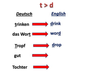 trinken drink
das Wort word
drop
Deutsch English
Tropf
gut
Tochter
good
daughter
 
