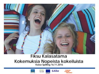 Fiksu Kalasatama
Kokemuksia Nopeista kokeiluista
Kaisa Spilling 16.11.2016
 
