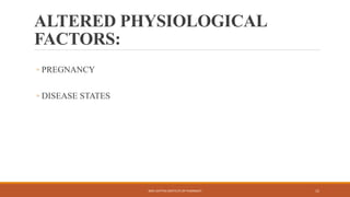 ALTERED PHYSIOLOGICAL
FACTORS:
◦ PREGNANCY
◦ DISEASE STATES
SREE DATTHA INSTITUTE OF PHARMACY 15
 