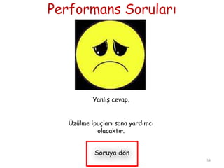 Performans Soruları
Yanlış cevap.
Üzülme ipuçları sana yardımcı
olacaktır.
54
 