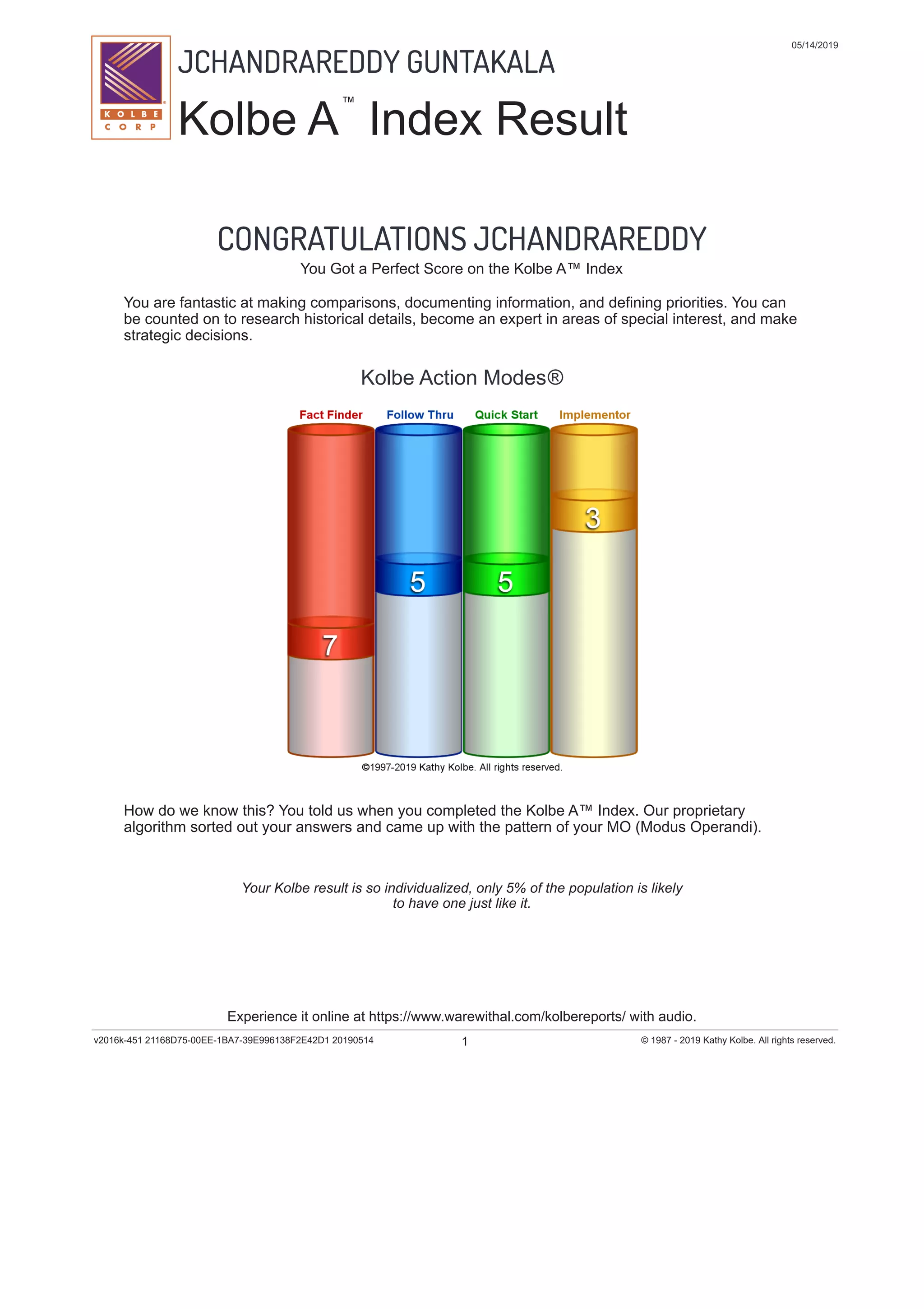 Kolbe A Result For Jchandrareddy Guntakala Is 7 5 5 3 PDF Kolbe A Result For Jchandrareddy Guntakala Is 7 5 5 3 PDF