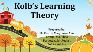 Kolb’s Learning
Theory
Prepared by:
De Castro, Mary Rose Ann
Festijo, Ma. Thea
Perpetua, Ser August
Zoleta, Adrian
 