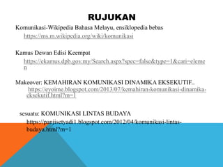 RUJUKAN
Komunikasi-Wikipedia Bahasa Melayu, ensiklopedia bebas
https://ms.m.wikipedia.org/wiki/komunikasi
Kamus Dewan Edis...