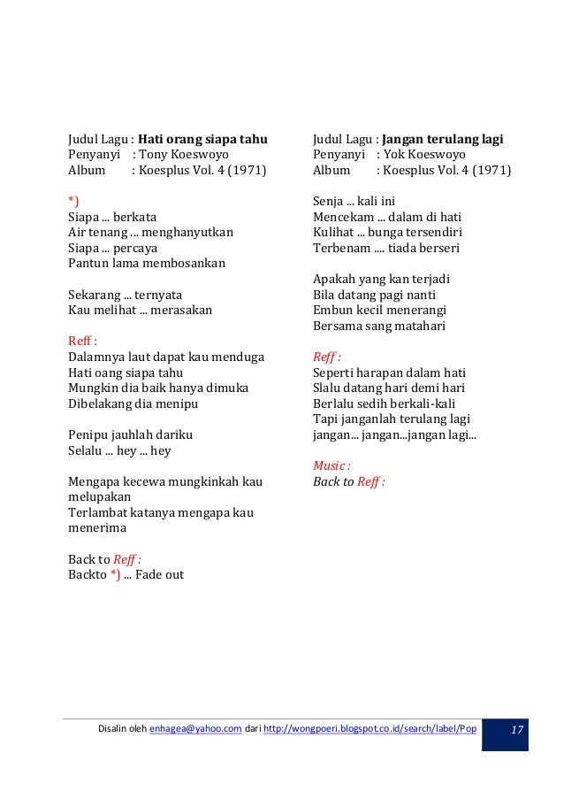 Koleksi lirik album koes plus lengkap enhagea@yahoo.com 2018