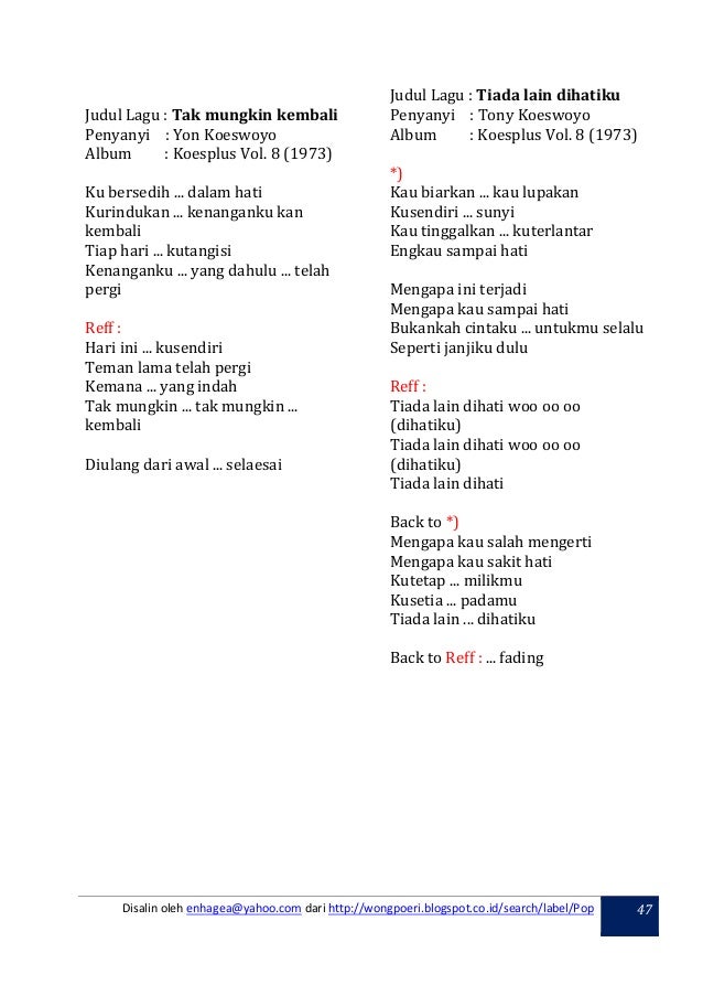 Koleksi Lirik Album Koes Plus Lengkap Enhagea Yahoo Com 2018