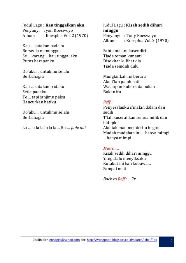 Koleksi Lirik Album Koes Plus Lengkap Enhagea Yahoo Com 2018