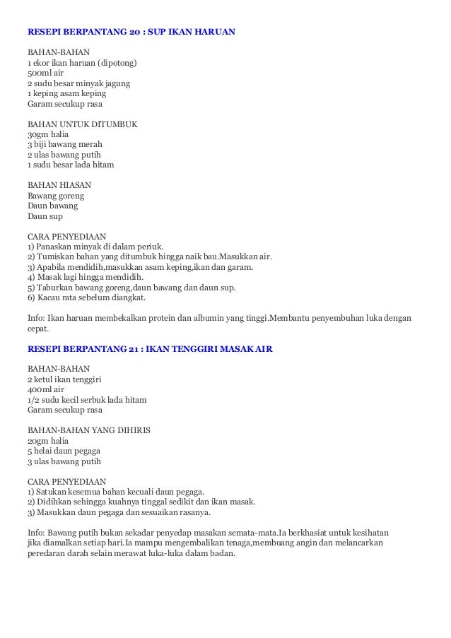 Koleksi resepi menu makanan wanita selepas bersalin