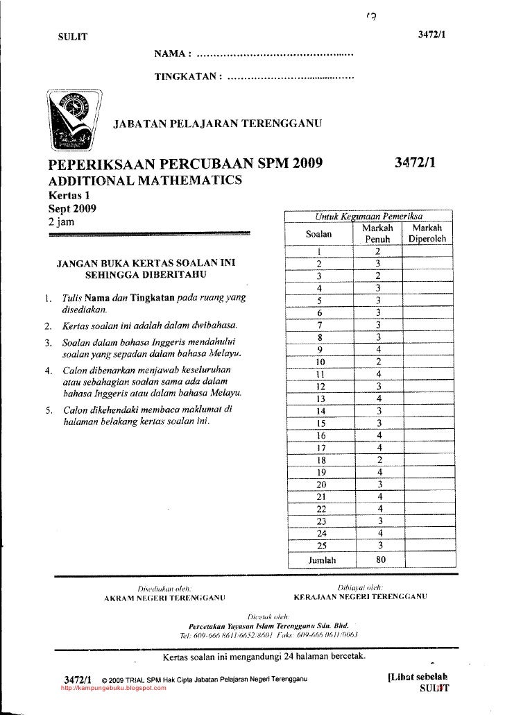 Contoh Soalan Addmath Kertas 1 Tingkatan 4  melayutingkatan