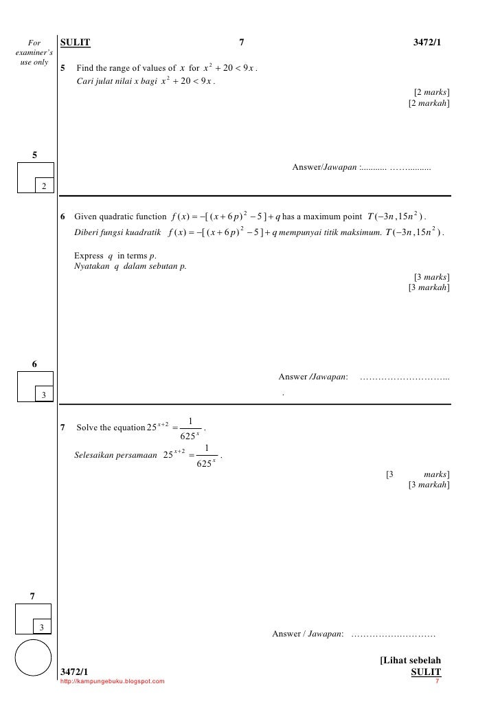 Soalan Quadratic Equation - Terrius v