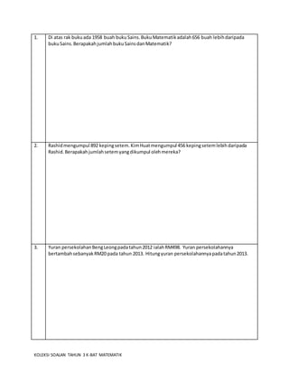 Koleksi Soalan Matematik Tahun 3 Kbat