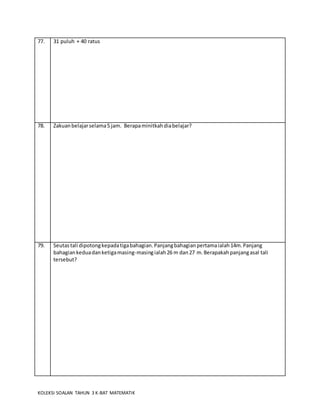 Koleksi Soalan Matematik Tahun 3 Kbat