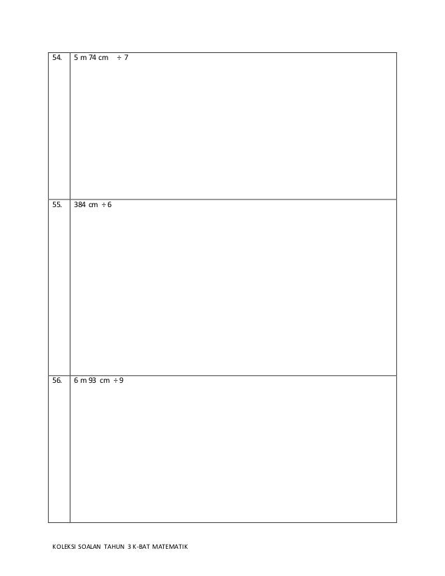 Koleksi Soalan Matematik Tahun 3 Kbat