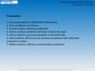 Efficiency and cavitation prediction for hydraulic machines | PDF