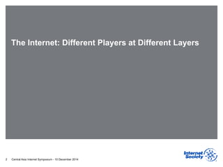 Central Asia Internet Symposium - 10 December 2014
The Internet: Different Players at Different Layers
2
 