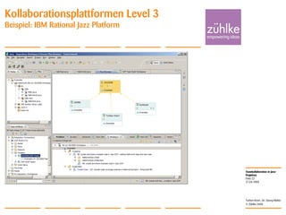 Teamkollaboration in Java-
Projekten
© Zühlke 2008
21.04.2008
Torben Knerr, Dr. Georg Molter
Folie 22
Kollaborationsplattformen Level 3
Beispiel: IBM Rational Jazz Platform
 