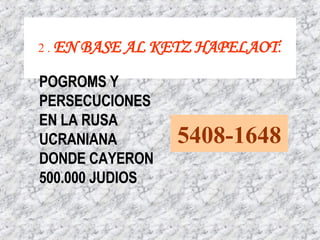 2 .  EN BASE AL KETZ HAPELAOT : POGROMS Y PERSECUCIONES EN LA RUSA UCRANIANA DONDE CAYERON 500.000 JUDIOS 5408-1648 