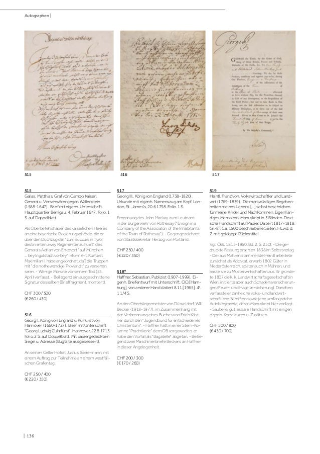 Koller Autographen Manuskripte Auktion September 2018