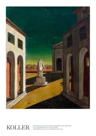 Koller Auctions Ltd, Hardturmstrasse 102, 8031 Zurich, Switzerland
Tel  +41 44 445 63 63, Fax  +41 44 273 19 66 
office@kollerauctions.com, www.kollerauctions.com
 