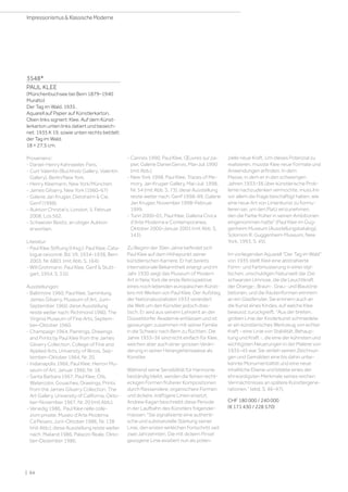 3548*
PAUL KLEE
(Münchenbuchsee bei Bern 1879–1940
Muralto)
Der Tag im Wald. 1935 .
Aquarell auf Papier auf Künstlerkarton.
Oben links signiert: Klee. Auf dem Künst-
lerkarton unten links datiert und bezeich-
net: 1935 K 19, sowie unten rechts betitelt:
der Tag im Wald.
18 × 27,5 cm.
Provenienz:
- Daniel-Henry Kahnweiler, Paris.
- Curt Valentin (Buchholz Gallery; Valentin
Gallery), Berlin/New York.
- Henry Kleemann, New York/München.
- James Gilvarry, New York (1960–67)
- Galerie Jan Krugier, Dietsheim  Cie,
Genf (1998).
- Auktion Christie's, London, 5. Februar
2008, Los 562.
- Schweizer Besitz, an obiger Auktion
erworben.
Literatur:
- Paul Klee Stiftung (Hrsg.): Paul Klee, Cata-
logue raisonné, Bd. VII, 1934–1938, Bern
2003, Nr. 6801 (mit Abb. S. 164).
- Will Grohmann: Paul Klee, Genf  Stutt-
gart, 1954, S. 310.
Ausstellungen:
- Baltimore 1960, Paul Klee, Sammlung
James Gilvarry, Museum of Art, Juni–
September 1960; diese Ausstellung
reiste weiter nach: Richmond 1960, The
Virginia Museum of Fine Arts, Septem-
ber–Oktober 1960.
- Champaign 1964, Paintings, Drawings
and Prints by Paul Klee from the James
Gilvarry Collection, College of Fine and
Applied Arts, University of Illinois, Sep-
tember–Oktober 1964, Nr. 20.
- Indianapolis 1966, Paul Klee, Herron Mu-
seum of Art, Januar 1966, Nr. 18.
- Santa Barbara 1967, Paul Klee, Oils,
Watercolor, Gouaches, Drawings, Prints
from the James Gilvarry Collection, The
Art Gallery, University of California, Okto-
ber–November 1967, Nr. 20 (mit Abb.).
- Venedig 1986, Paul Klee nelle colle-
zioni private, Museo d'Arte Moderna
Ca'Pesaro, Juni–Oktober 1986, Nr. 138
(mit Abb.); diese Ausstellung reiste weiter
nach: Mailand 1986, Palazzo Reale, Okto-
ber–Dezember 1986.
- Cannes 1990, Paul Klee, Œuvres sur pa-
pier, Galerie Daniel Gervis, Mai–Juli 1990
(mit Abb.).
- New York 1998, Paul Klee, Traces of Me-
mory, Jan Krugier Gallery, Mai–Juli 1998,
Nr. 54 (mit Abb. S. 73); diese Ausstellung
reiste weiter nach: Genf 1998–99, Galerie
Jan Krugier, November 1998–Februar
1999.
- Turin 2000–01, Paul Klee, Galleria Civica
d'Arte Moderna e Contemporanea,
Oktober 2000–Januar 2001 (mit Abb. S.
143).
Zu Beginn der 30er-Jahre befindet sich
Paul Klee auf dem Höhepunkt seiner
künstlerischen Karriere. Er hat bereits
internationale Bekanntheit erlangt und im
Jahr 1930 zeigt das Museum of Modern
Art in New York die erste Retrospektive
eines noch lebenden europäischen Künst-
lers mit Werken von Paul Klee. Der Aufstieg
der Nationalsozialisten 1933 verändert
die Welt um den Künstler jedoch dras-
tisch. Er wird aus seinem Lehramt an der
Düsseldorfer Akademie entlassen und ist
gezwungen zusammen mit seiner Familie
in die Schweiz nach Bern zu flüchten. Die
Jahre 1933–36 sind nicht einfach für Klee,
weichen aber auch einer grossen Verän-
derung in seiner Herangehensweise als
Künstler.
Während seine Sensibilität für Harmonie
beständig bleibt, werden die feinen recht-
eckigen Formen früherer Kompositionen
durch fliessendere, organischere Formen
und dickere, kräftigere Linien ersetzt.
Andrew Kagan beschreibt diese Periode
in der Laufbahn des Künstlers folgender-
massen: Sie signalisierte eine authenti-
sche und substanzielle Stärkung seiner
Linie, den ersten wirklichen Fortschritt seit
zwei Jahrzehnten. Die mit dickem Pinsel
gezogene Linie existiert nun als poten-
zielle neue Kraft. Um dieses Potenzial zu
realisieren, musste Klee neue Formate und
Anwendungen erfinden. In dem
Masse, in dem er in den schwierigen
Jahren 1933–36 über künstlerische Prob-
leme nachzudenken vermochte, muss ihn
vor allem die Frage beschäftigt haben, wie
eine neue Art von Linienkunst zu formu-
lieren sei, um den Platz einzunehmen,
den die Farbe früher in seinen Ambitionen
eingenommen hatte (Paul Klee im Gug-
genheim Museum (Ausstellungskatalog),
Solomon R. Guggenheim Museum, New
York, 1993, S. 45).
Im vorliegenden Aquarell Der Tag im Wald
von 1935 stellt Klee eine abstrahierte
Form- und Farbmusterung in einer idyl-
lischen, unschuldigen Naturwelt dar. Die
schwarzen Umrisse, die die Leuchtkraft
der Orange-, Braun-, Grau- und Blautöne
betonen, und die Rautenformen erinnern
an ein Glasfenster. Sie erinnern auch an
die Kunst eines Kindes, auf welche Klee
bewusst zurückgreift. Aus der breiten,
groben Linie der Kinderkunst schmiedete
er ein künstlerisches Werkzeug von echter
Kraft - eine Linie von Stabilität, Behaup-
tung und Kraft -, die eine der kühnsten und
wichtigsten Neuerungen in der Malerei von
1935–45 war. Sie verlieh seinen Zeichnun-
gen und Gemälden eine bis dahin unbe-
kannte Monumentalität und eine neue
inhaltliche Ebene und bildete eines der
ehrwürdigsten Merkmale seines reichen
Vermächtnisses an spätere Künstlergene-
rationen. (ebd. S. 46–47).
CHF 180 000 / 240 000
(€ 171 430 / 228 570)
| 64
Impressionismus  Klassische Moderne
 