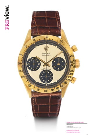 18
POUR PLUS D’INFORMATIONS
MONTRES
Uwe Vischer
vischer@kollerauctions.com
CATALOGUE EN LIGNE
www.kollerauctions.com
1
 